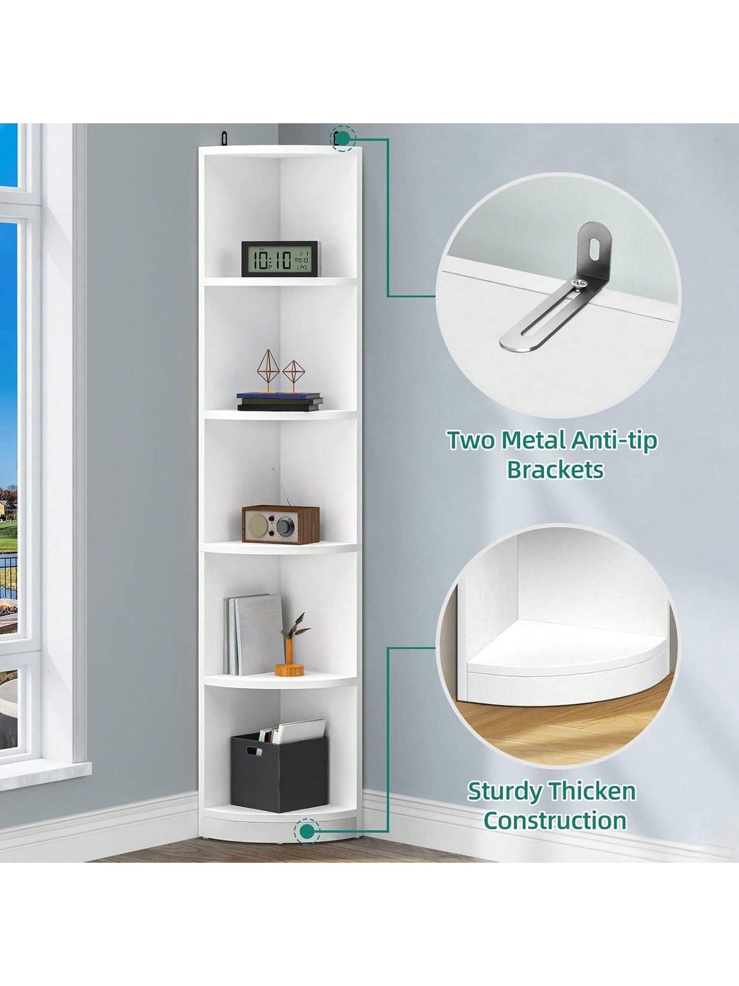 71" Tall 5-Tier Corner Shelf Bookcase Bookshelf with Shelves Wooden Open Storage Book Shelves