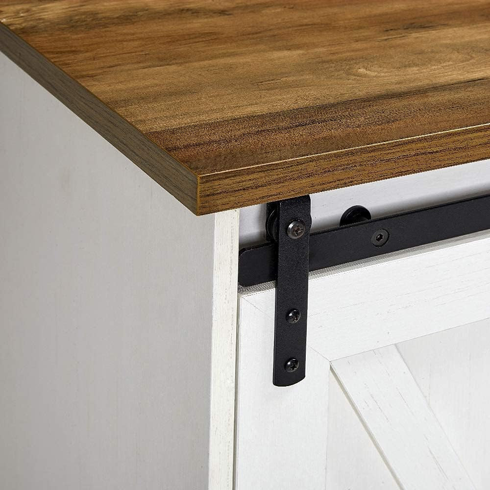 Fireplace TV Stand with Sliding Barn Door for Tvs up to 65", Farmhouse 59" Fireplace Entertainment Center with Storage Cabinets/Adjustable Shelves, Distressed White & Barnwood