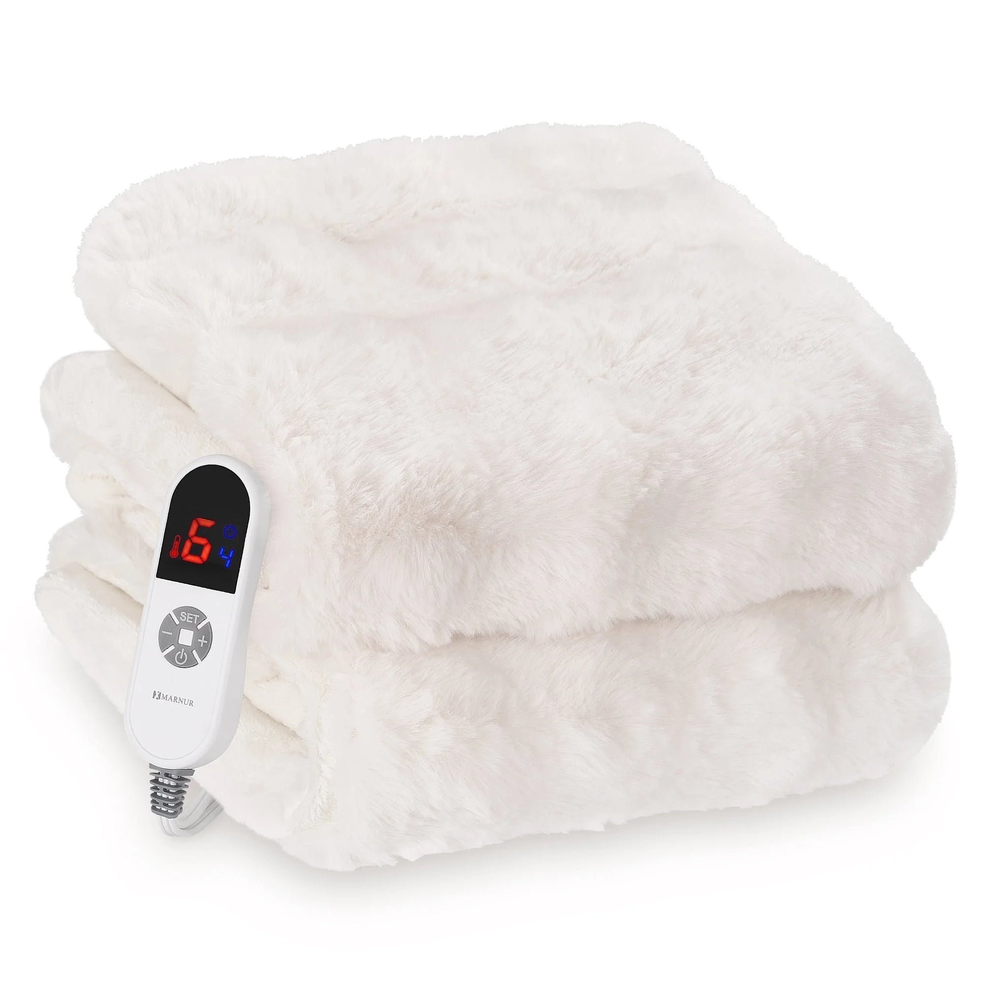 Electric Throw Blanket 50"X60", Faux Fur Heated Throw, 6 Heating Levels, 4 Hours Timer - White