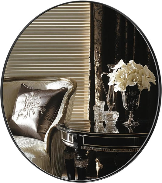 round Wall Mirror for Bathroom, 30 Inch Black Circle Mirror Modern Premium Stainless Steel Metal Frame Wall Mounted for Bathroom, Entryway, Vanity, Living Room, Bedroom