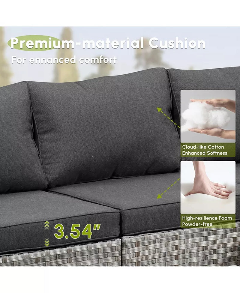 Patio Furniture Set,6 Piece Outdoor Sectional Sofa Couch Set,Patio Conversation Set with Modular Wicker Chairs,Widened Armrest,Side Table,Orange Red