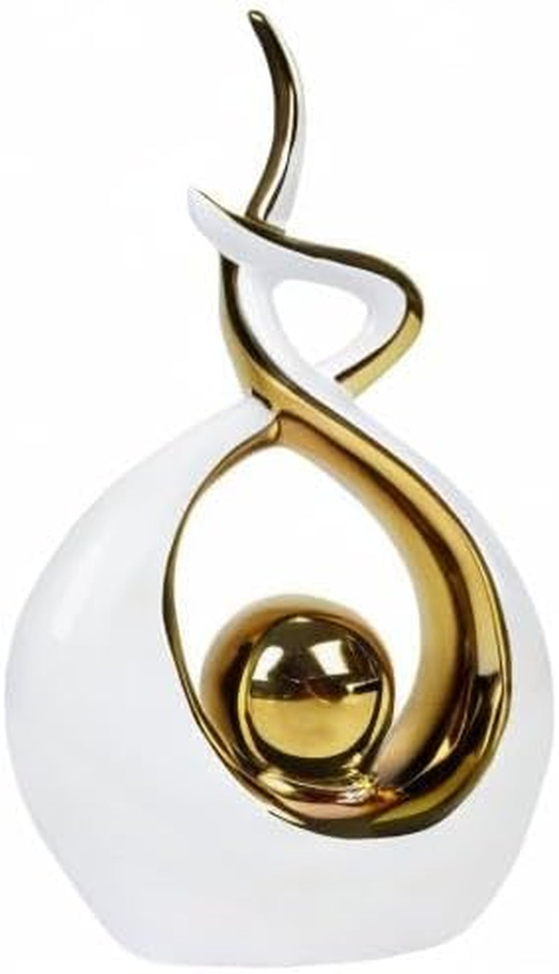 Home Decor Modern Abstract Art Ceramic Statue Table Decorations for Dining Room Living Room Office Centerpiece (White and Gold, Small)