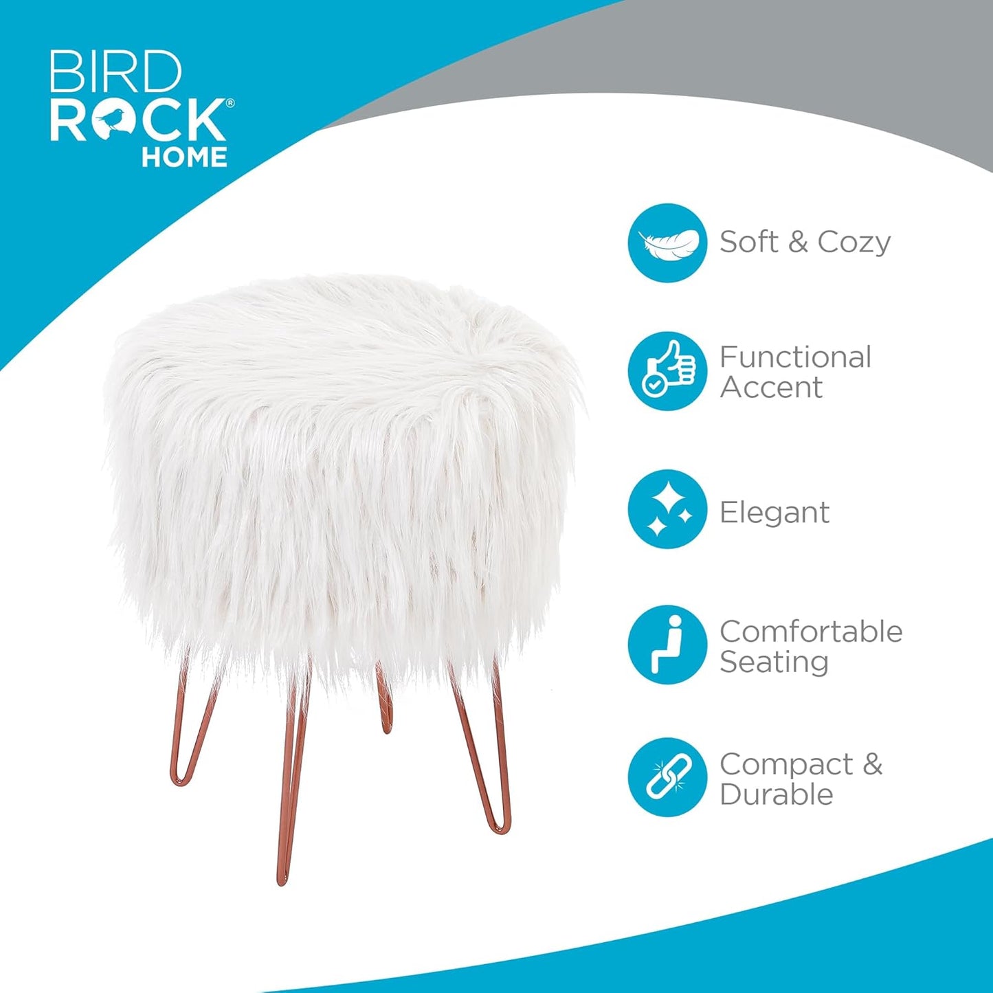 White Faux Fur Vanity Stool Chair
