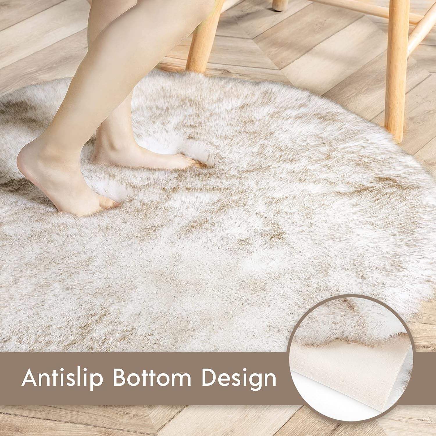 Faux Fur Rug, Fluffy Soft Faux Fox Fur Area Rugs for Bedroom Livingroom Kids Room Decor, Shaggy Fur Rugs Anti-Skid, White Brown, 3 X 5 Feet Rectangle