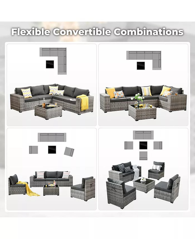 Patio Furniture Set,6 Piece Outdoor Sectional Sofa Couch Set,Patio Conversation Set with Modular Wicker Chairs,Widened Armrest,Side Table,Orange Red