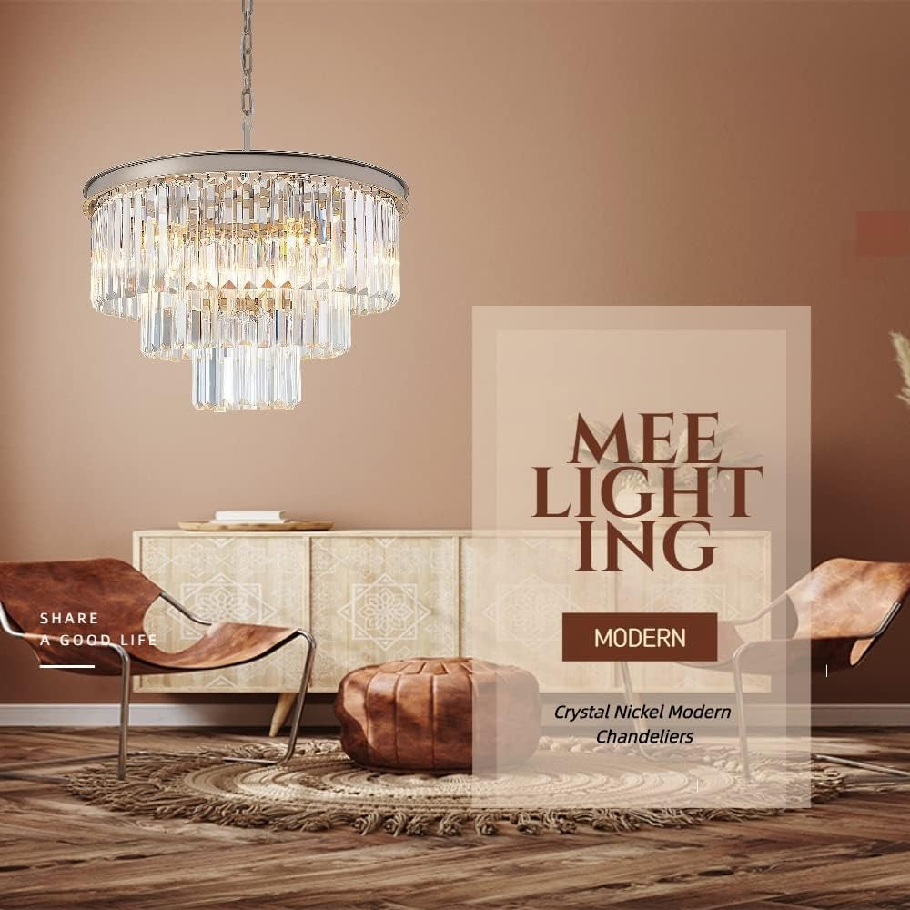 Crystal Nickel Modern Chandeliers Lights Vintage Pendant Ceiling Light Traditional Chandelier Lighting Fixture 3-Tier for Dining Room Living Room Kitchen Island Bedroom Entryway