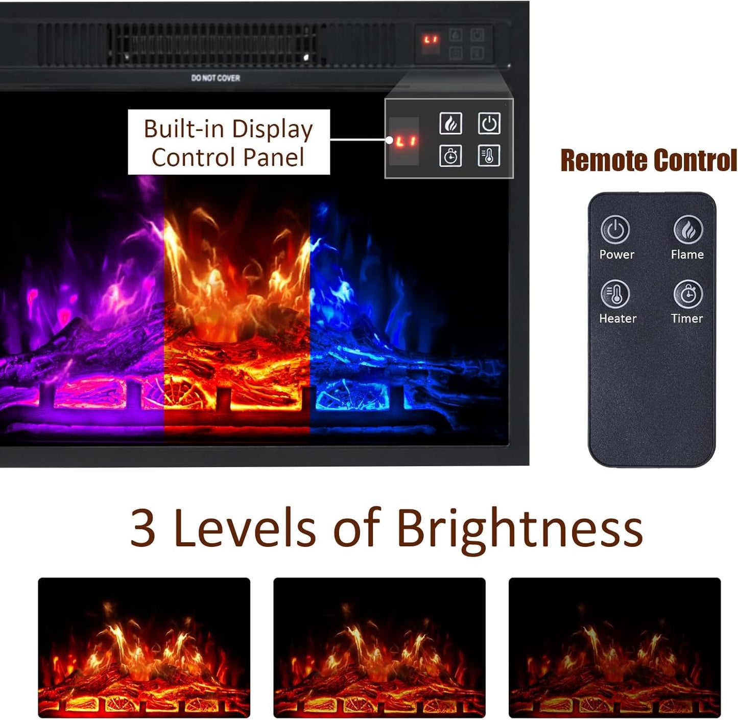 Fireplace TV Stand with Sliding Barn Door for Tvs up to 65", Farmhouse 59" Fireplace Entertainment Center with Storage Cabinets/Adjustable Shelves, Distressed White & Barnwood