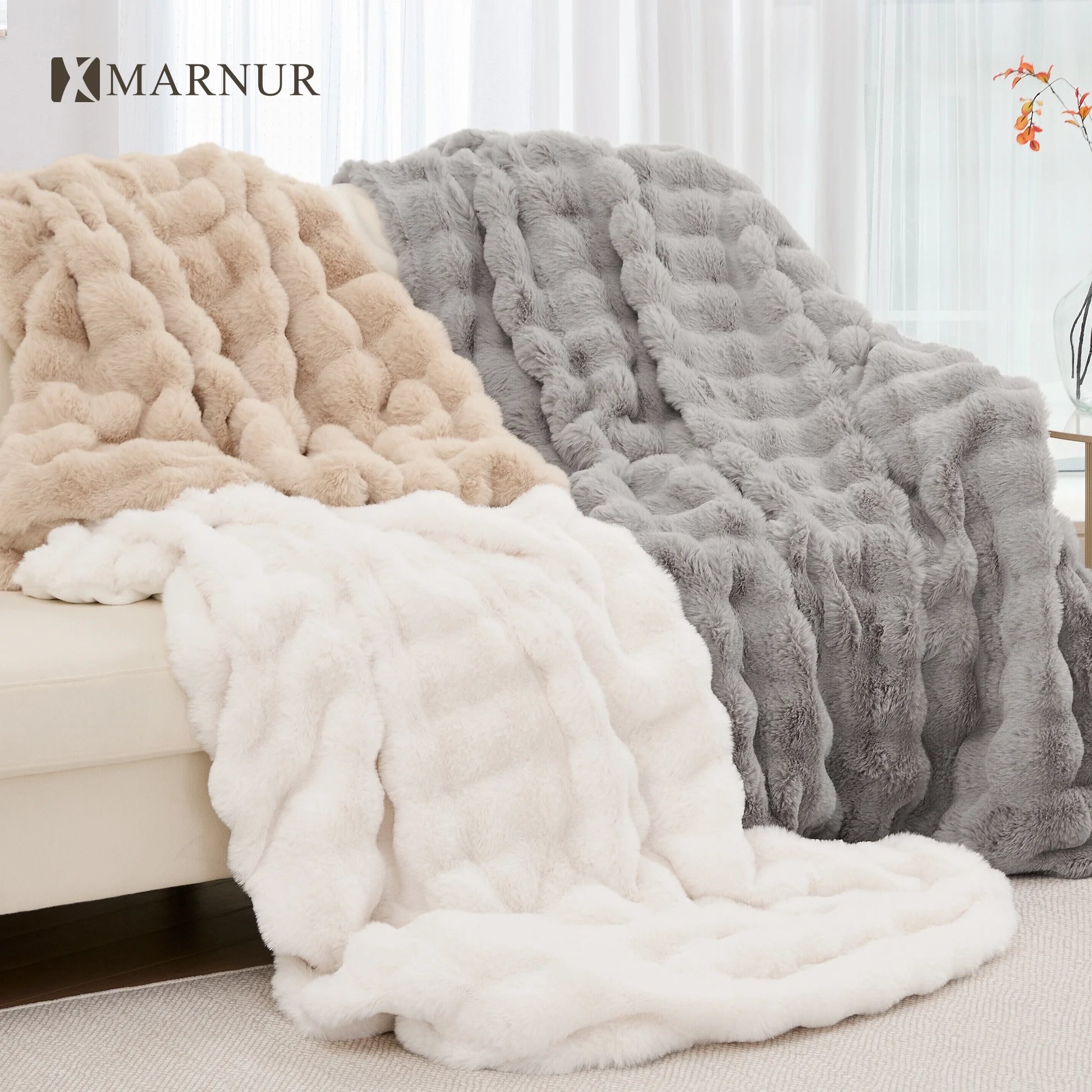 Electric Throw Blanket 50"X60", Faux Fur Heated Throw, 6 Heating Levels, 4 Hours Timer - White