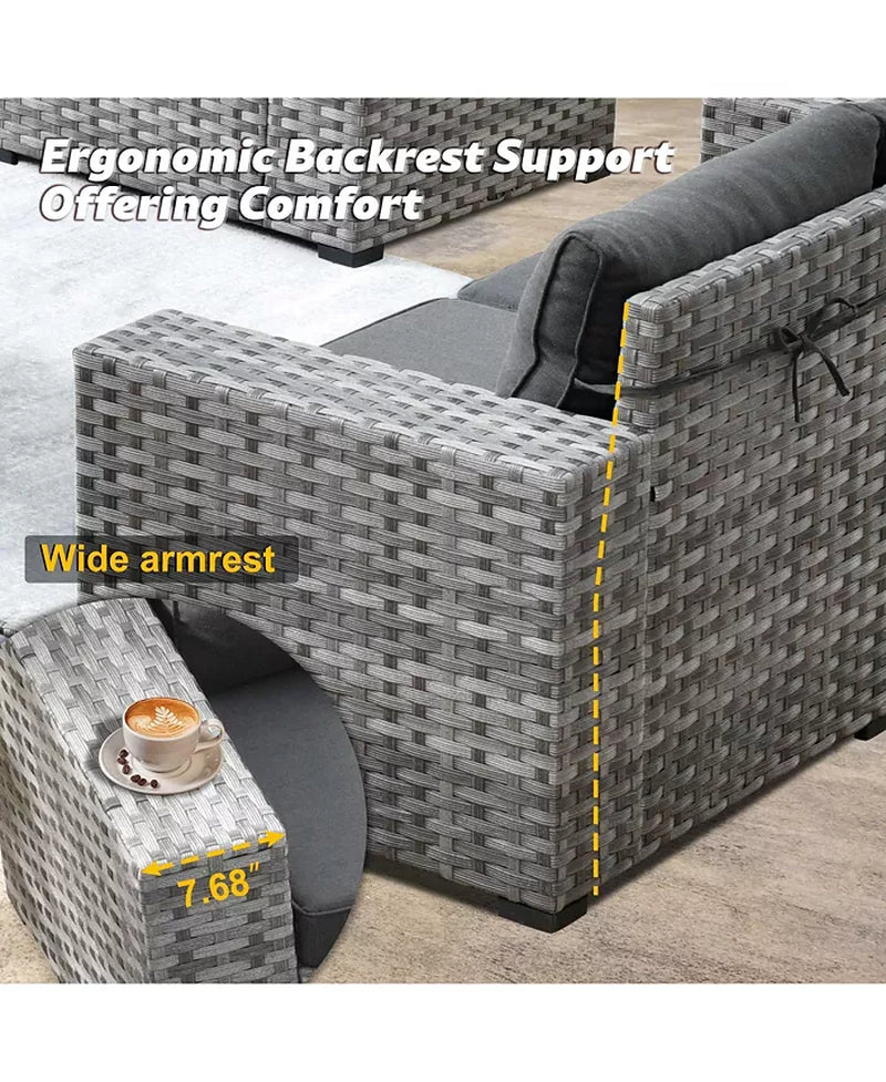 Patio Furniture Set,6 Piece Outdoor Sectional Sofa Couch Set,Patio Conversation Set with Modular Wicker Chairs,Widened Armrest,Side Table,Orange Red