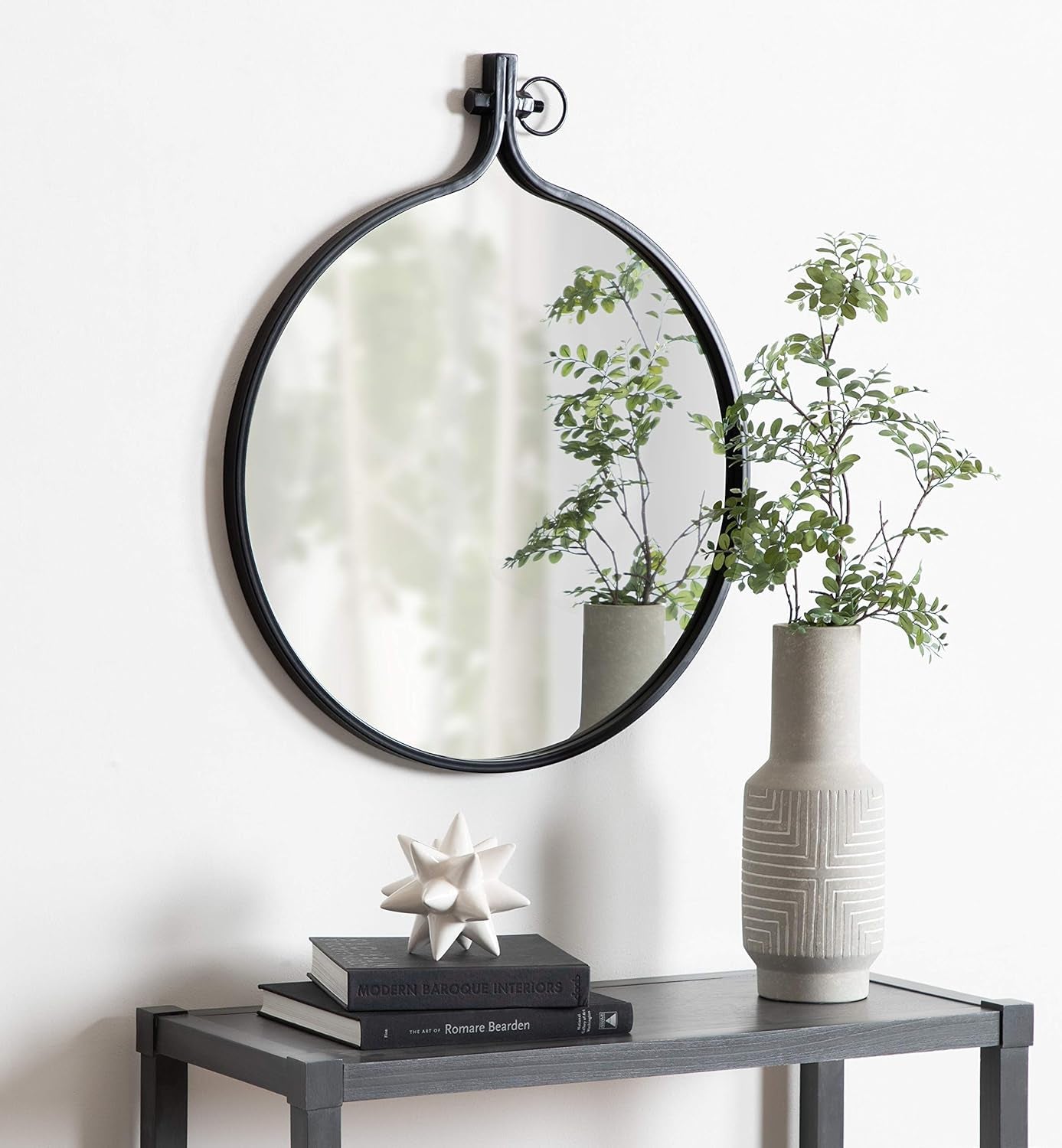 Yitro round Industrial Modern Metal Framed Wall Mirror, 23.5X28.5, Black
