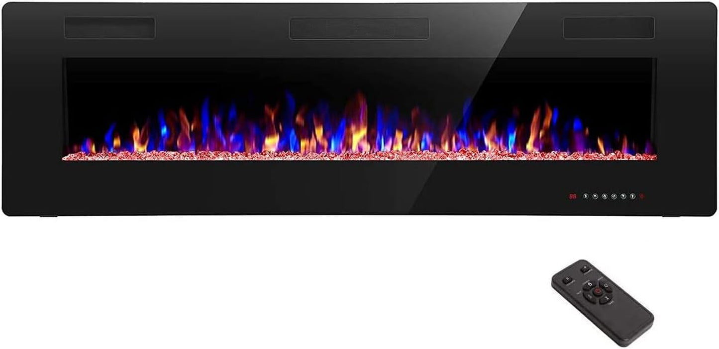 68 Inch Recessed and Wall Mounted Electric Fireplace, Ultra Thin and Low Noise,Fit for 2 X 6 Stud, Remote Control with Timer,Touch Screen,Adjustable Flame Color and Speed