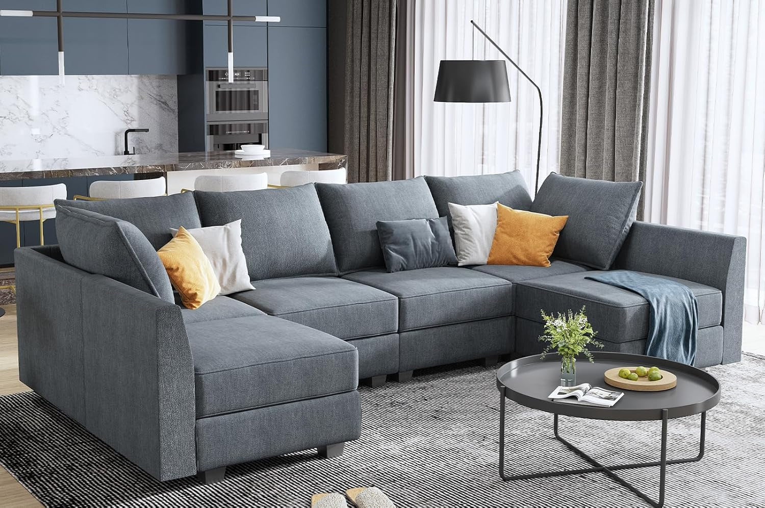 Modular Sectional Couch U-Shaped Modular Sofa, Sectional Couch with Storage Seats Convertible Sofa for Living Room, Bluish Grey