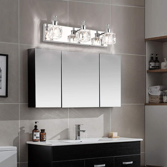 Modern 3-Light Bathroom Vanity Lights Crystal Chrome Bathroom Lights Fixture over Mirror LED Bath Wall Lighting