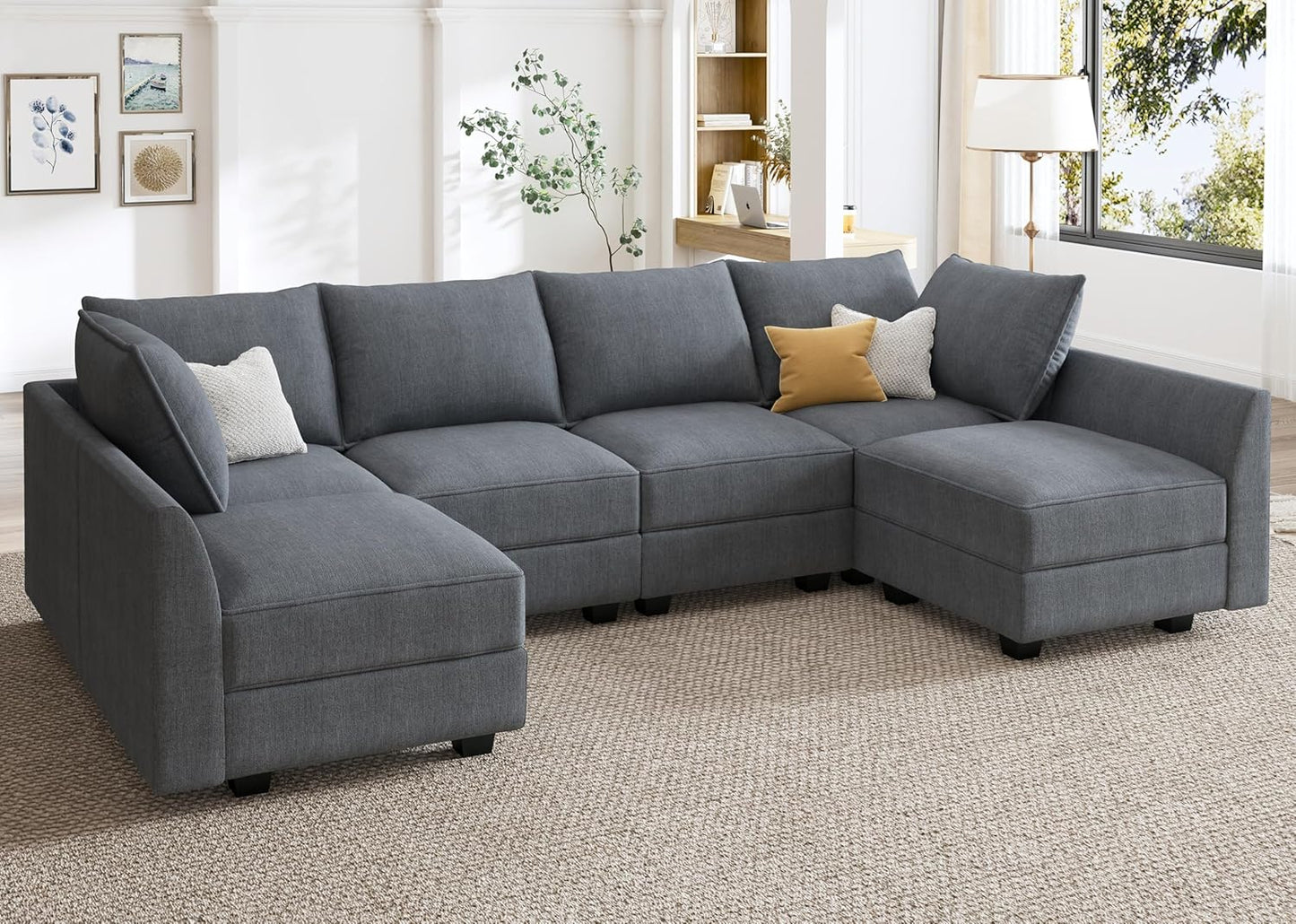 Modular Sectional Couch U-Shaped Modular Sofa, Sectional Couch with Storage Seats Convertible Sofa for Living Room, Bluish Grey