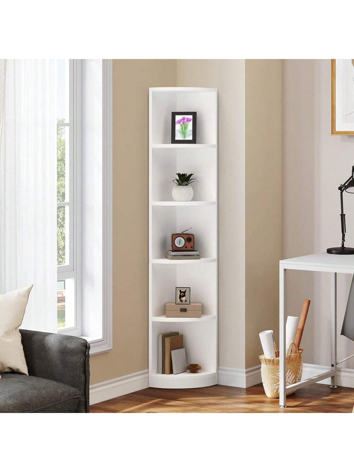 71" Tall 5-Tier Corner Shelf Bookcase Bookshelf with Shelves Wooden Open Storage Book Shelves