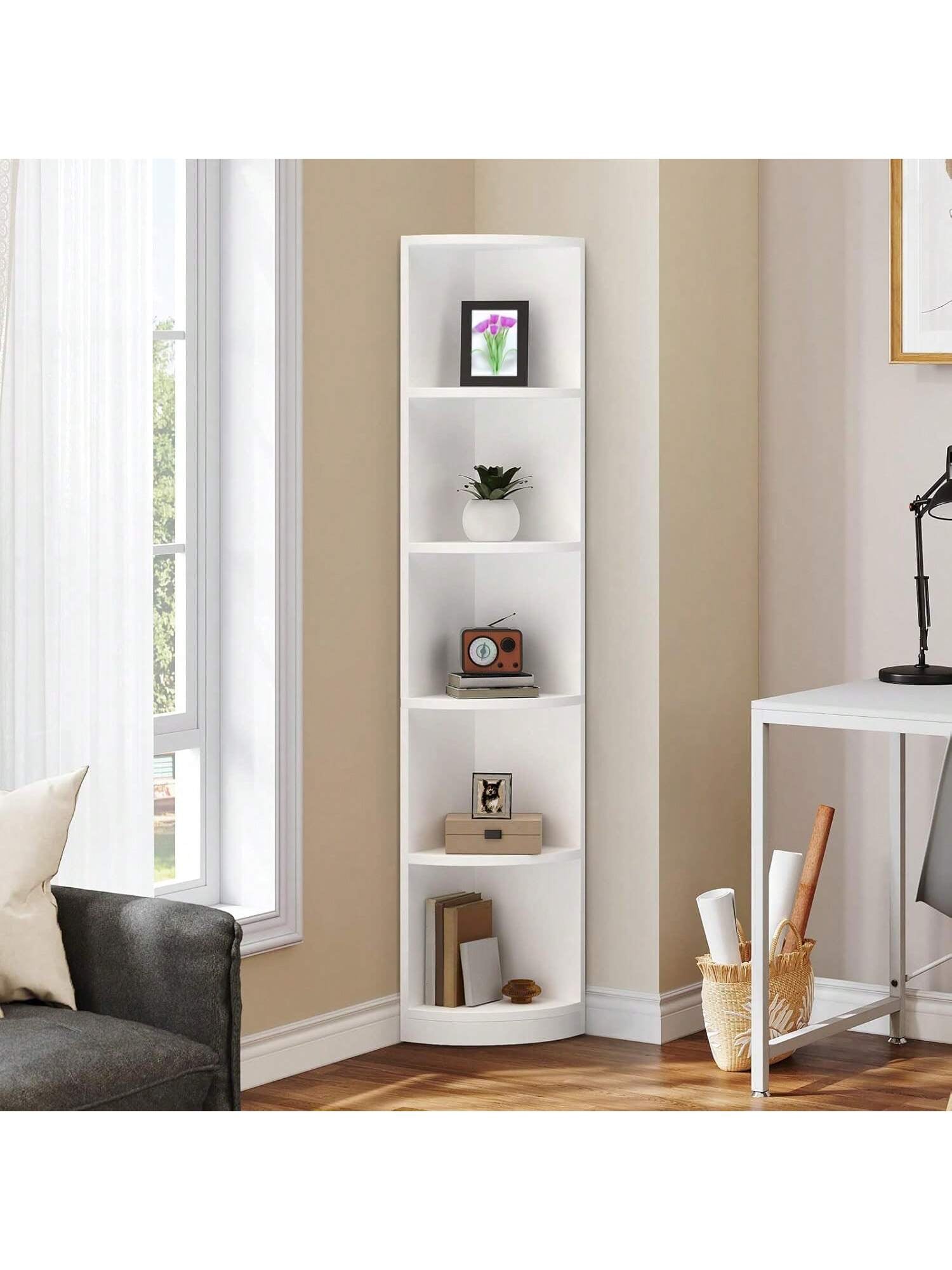 71" Tall 5-Tier Corner Shelf Bookcase Bookshelf with Shelves Wooden Open Storage Book Shelves