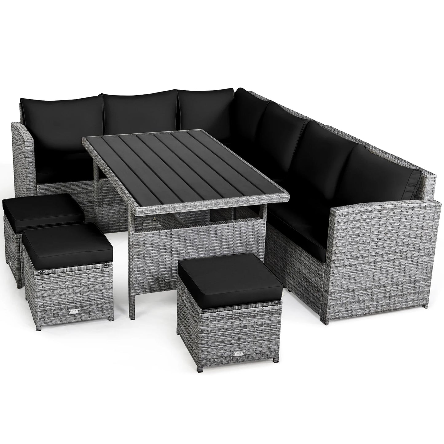 7PCS Rattan Patio Sectional Sofa Set Conversation Set W/ Black Cushions