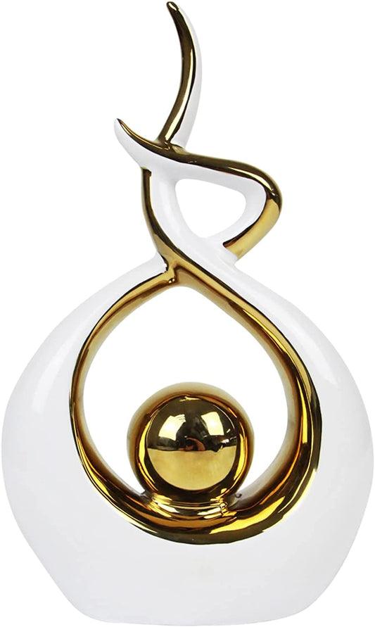 Home Decor Modern Abstract Art Ceramic Statue Table Decorations for Dining Room Living Room Office Centerpiece (White and Gold, Small)