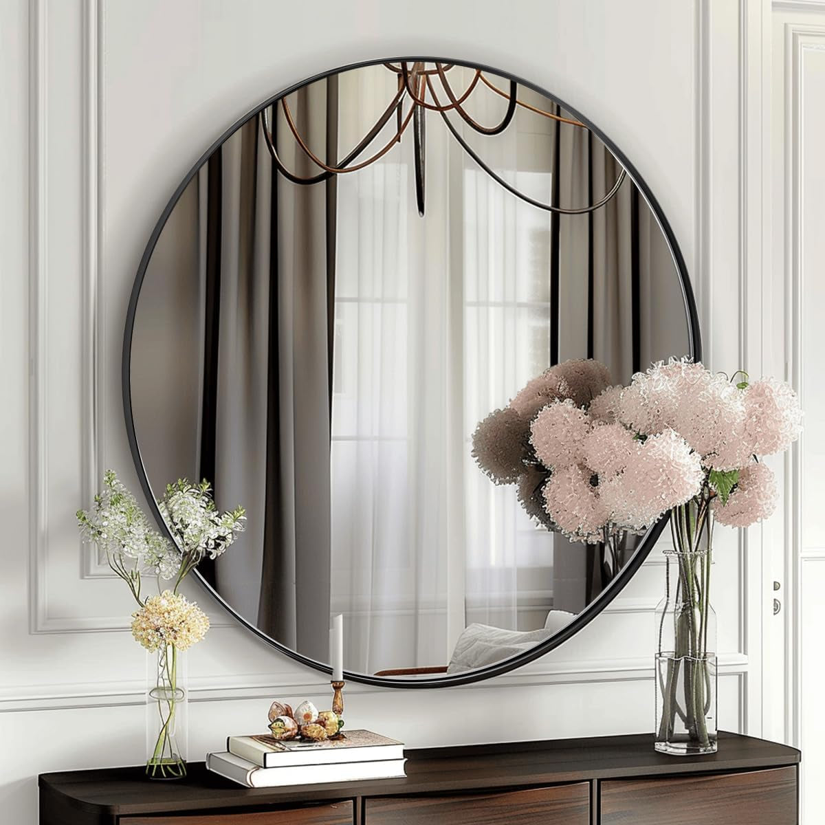 round Wall Mirror for Bathroom, 30 Inch Black Circle Mirror Modern Premium Stainless Steel Metal Frame Wall Mounted for Bathroom, Entryway, Vanity, Living Room, Bedroom